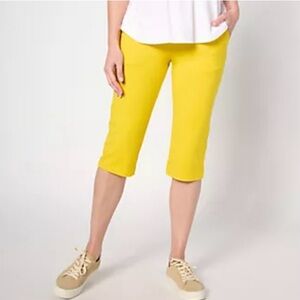 Denim & Co. Active Duo Stretch Skimmer Length Pants L Mango Sorbet